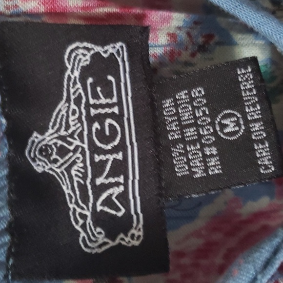 Angie Boho Blue Floral Cold Shoulder Top Size Medium - Picture 9 of 13